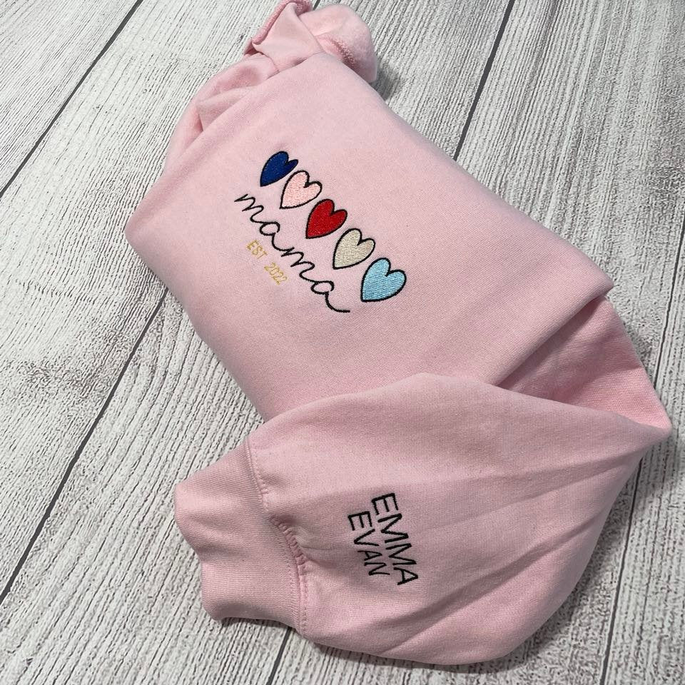 Custom Mama  Embroidered Sweatshirt, Embroidered Mama with sleeve option Crewneck